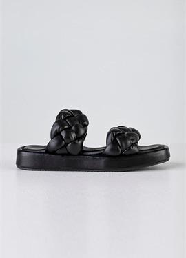 LEATHER BRAIDED PADDED SLIDE SANDALS - шлепанцы flach