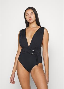 ICONIC SOLIDS BELTED SURPLICE PLUNGE ONEPIECE - купальник