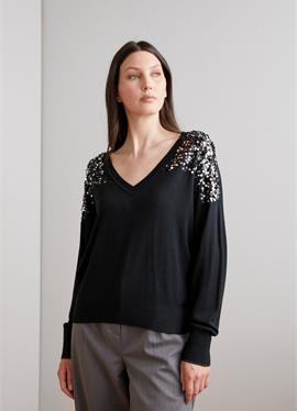 EMBELLISHED SHOULDER V-NECK - кофта