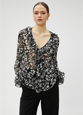 CHIFFON FLORAL VOLUMINOUS V NECK - блузка