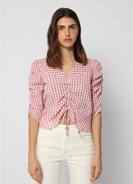 GINGHAM WITH RUCHED SLEEVES - блузка