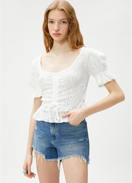 CROP PUFF SLEEVE SHIRRED BRODE - блузка