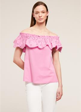 OFF-SHOULDERS WITH BRODERIE ANGLAISE FLOUNCE - блузка