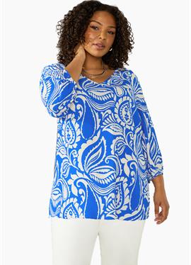 BLUE PAISLEY PRINT PUFF SLEEVE BLOUSE - блузка