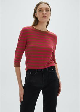 STRIPED ROUND NECK THREE-QUARTER SLEEVES - кофта