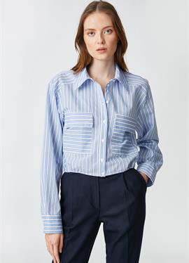 ELASTIC DETAIL LONG SLEEVE STRIPED POCKET - блузка рубашечного покроя