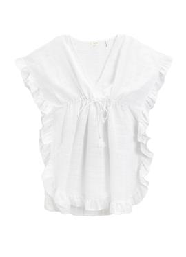 TISSUED V NECK SHIRRED RUFFLE TASSEL DETAIL - блузка