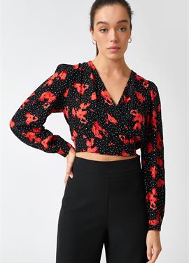 LONG SLEEVE FLORAL CROP - блузка