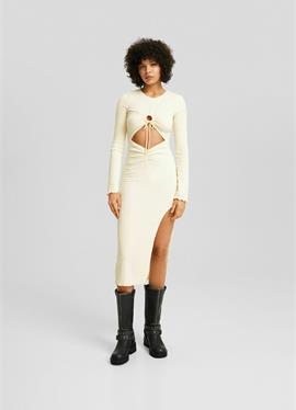 WAFFLE-LONG SLEEVE WITH CUT-OUT - MIDI - платье