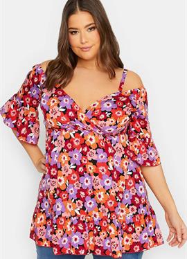 FLORAL PRINT COLD SHOULDER - блузка