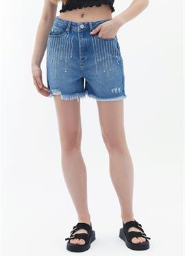 ULTRA HIGH RISE WITH GEMSTONE DETAIL - джинсы шорты