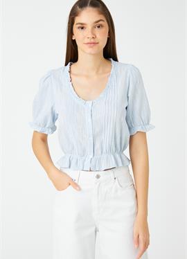 CROP PUFF SLEEVE RUFFLE BUTTON DETAIL - блузка