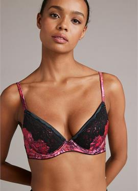 B BY TED BAKER PINK FLORAL SATIN PADDED PLUNGE BRA - Push-up бюстгальтер Baker by Ted Baker