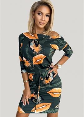WITH 3/4 SLEEVES AND LIPS PRINT - платье