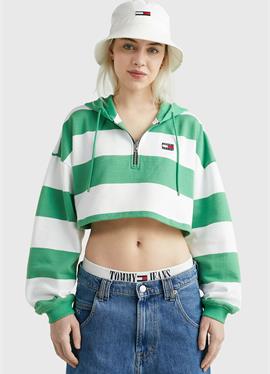 STRIPE QUARTER-ZIP CROPPED - пуловер с капюшоном