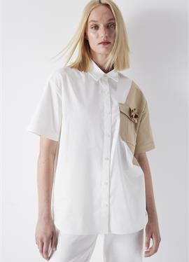 Стандартный крой COLOR BLOCK WITH FLOWER BROOCH - блузка рубашечного покроя