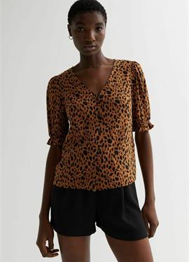 LEOPARD PRINT FRILL PUFF SLEEVE - блузка