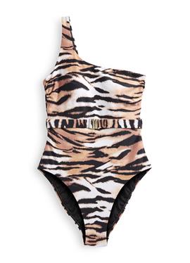 MYLEENE KLASS TIGER ONE SHOULDER BELTED SWIMSUIT - купальник