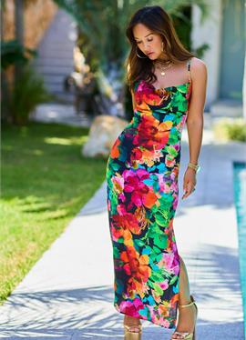 MYLEENE KLASS BLACK FLORAL SATIN MAXI трусики-слипы DRESS - макси-платье