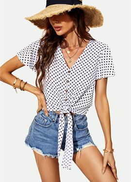 CUTE TIE KNOT FRONT BUTTONED шорты SLEEVE CROP - блузка