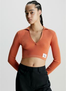 SLIM CROPPED V-NECK - кофта