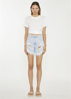 BLEACHED HIGH-WAISTED DISTRESSED - джинсы шорты