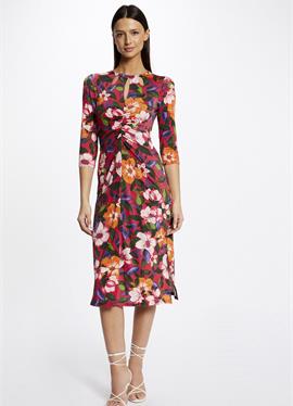 SHIRRED FITTED MIDI FLORAL PRINT - платье